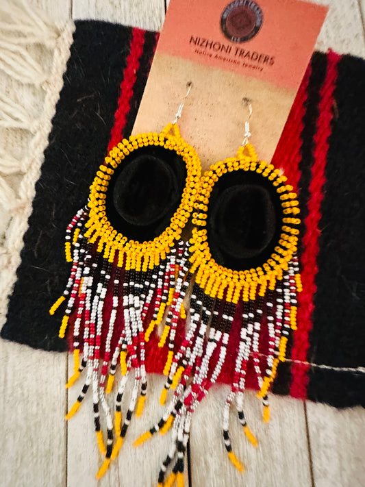Handcrafted Beaded Cowboy Hat Dangle Earrings- orange