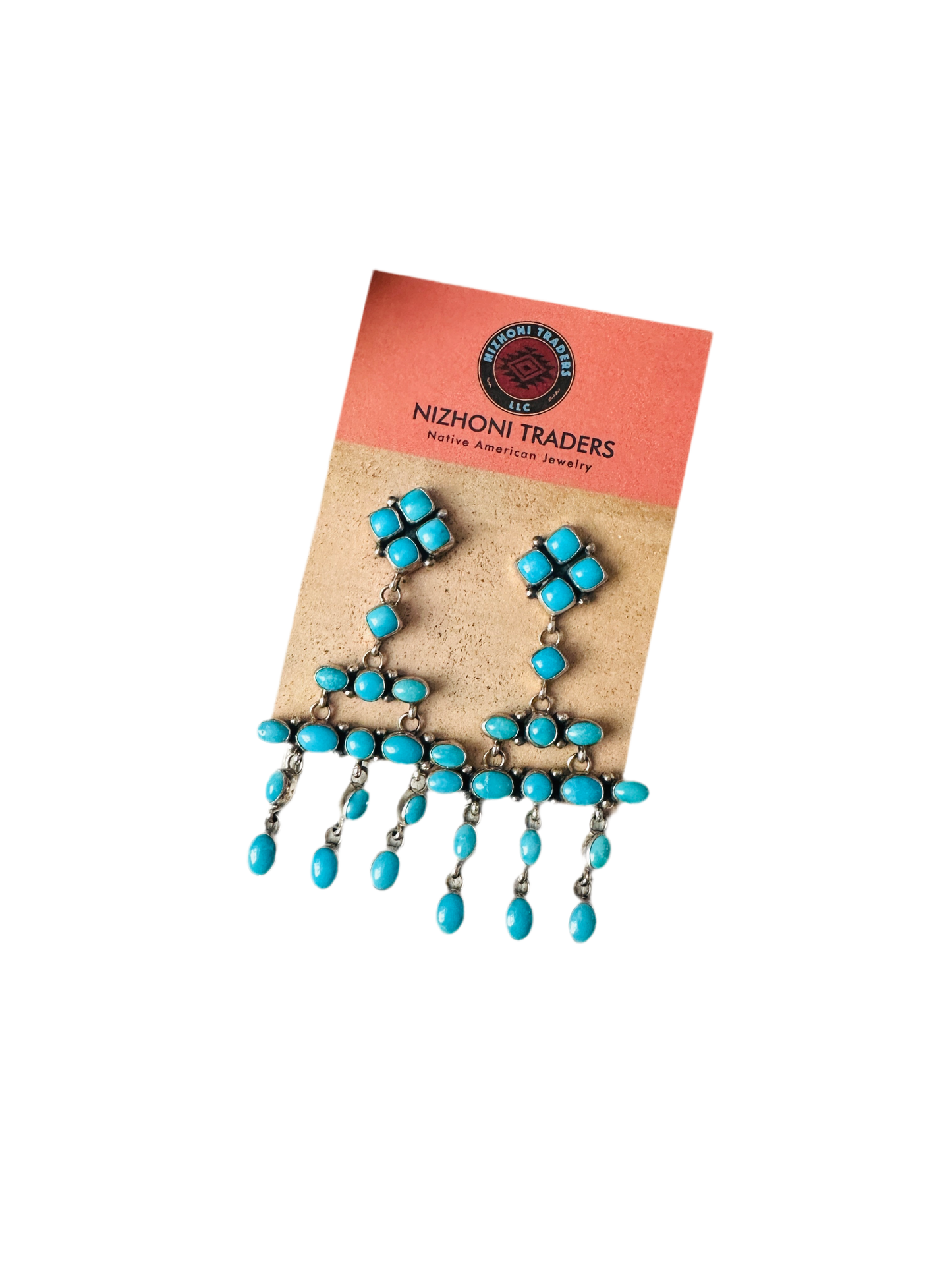 Handcrafted Sterling Silver & Turquoise Cluster Dangle Earrings