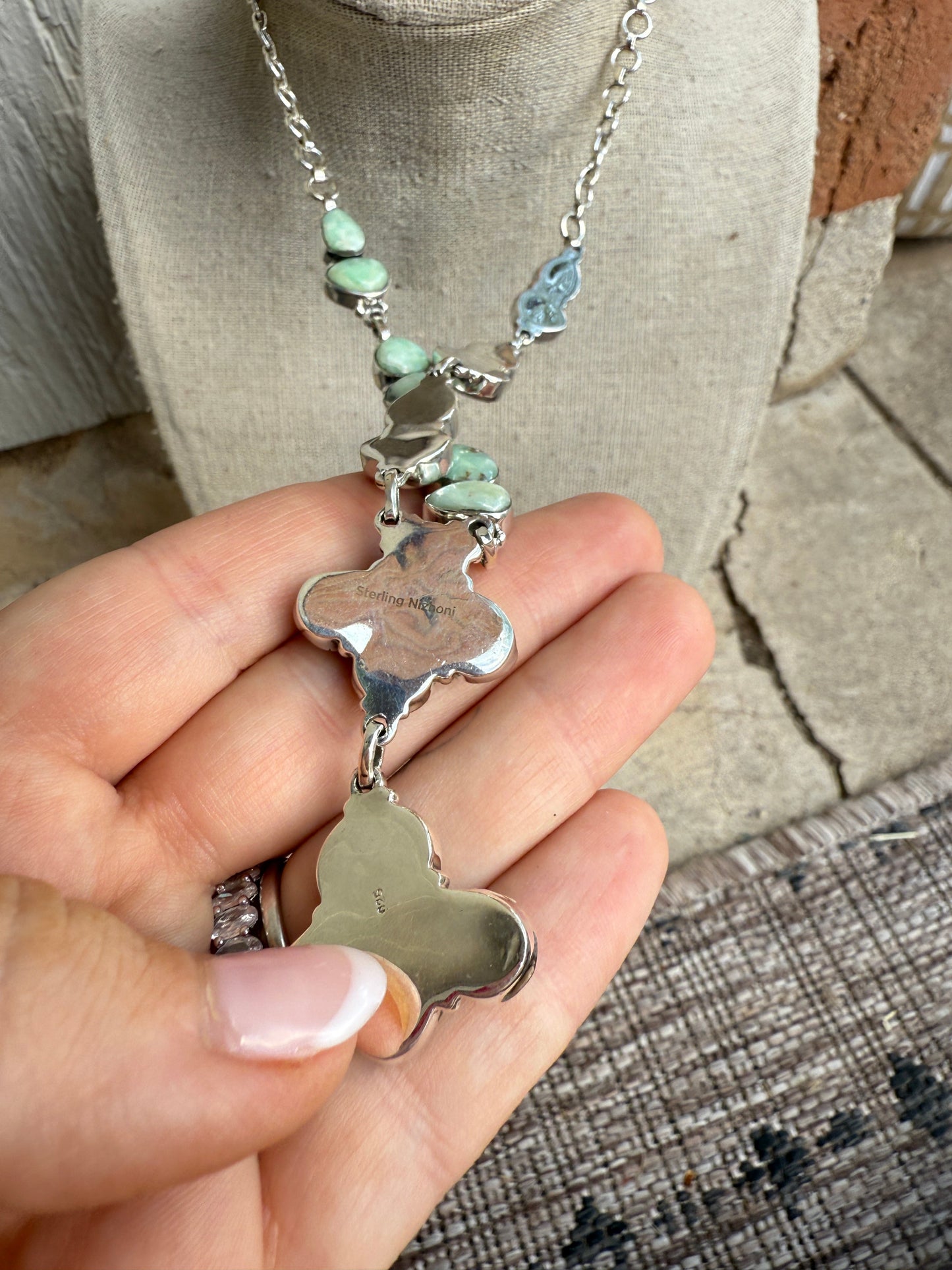 Handmade Sterling Silver & Paloma Turquoise Lariat Necklace