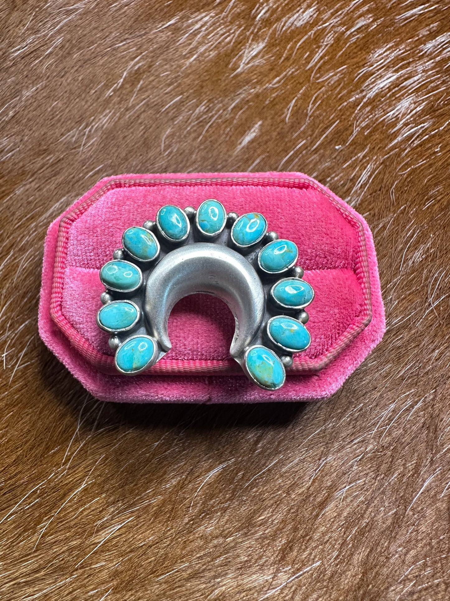 Beautiful Handmade Turquoise And Sterling Silver Adjustable Moon Ring