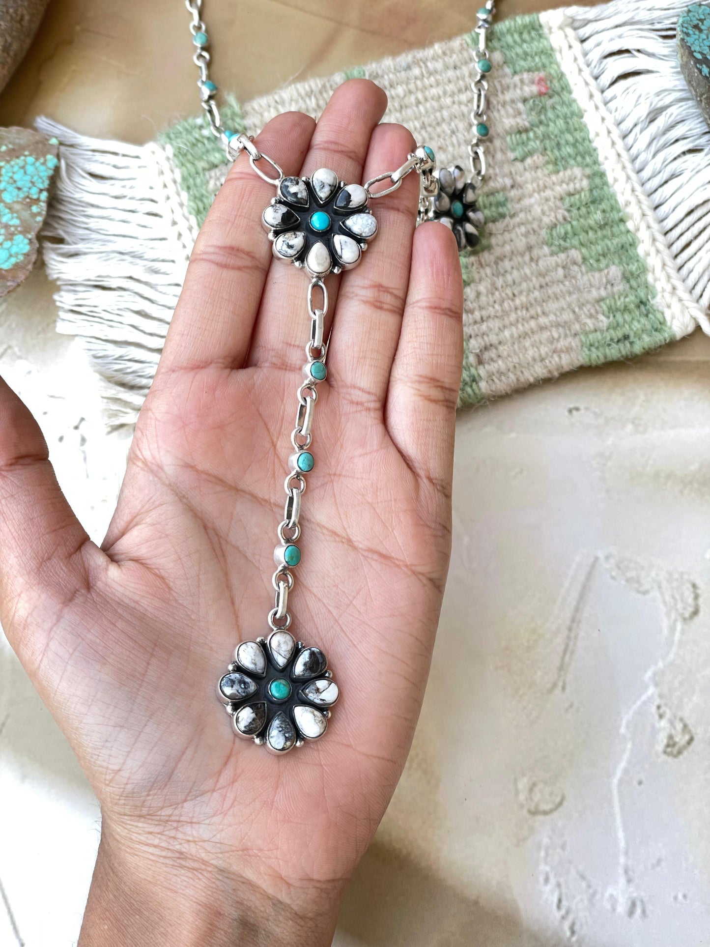 Handmade Sterling Silver Turquoise MULTI STONE Lariat Necklace