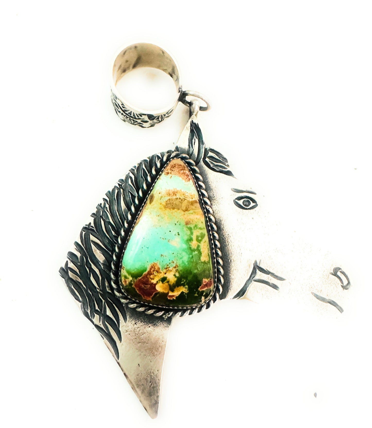 Handcrafted Turquoise & Sterling Silver Horse Pendant by Kevin Billah