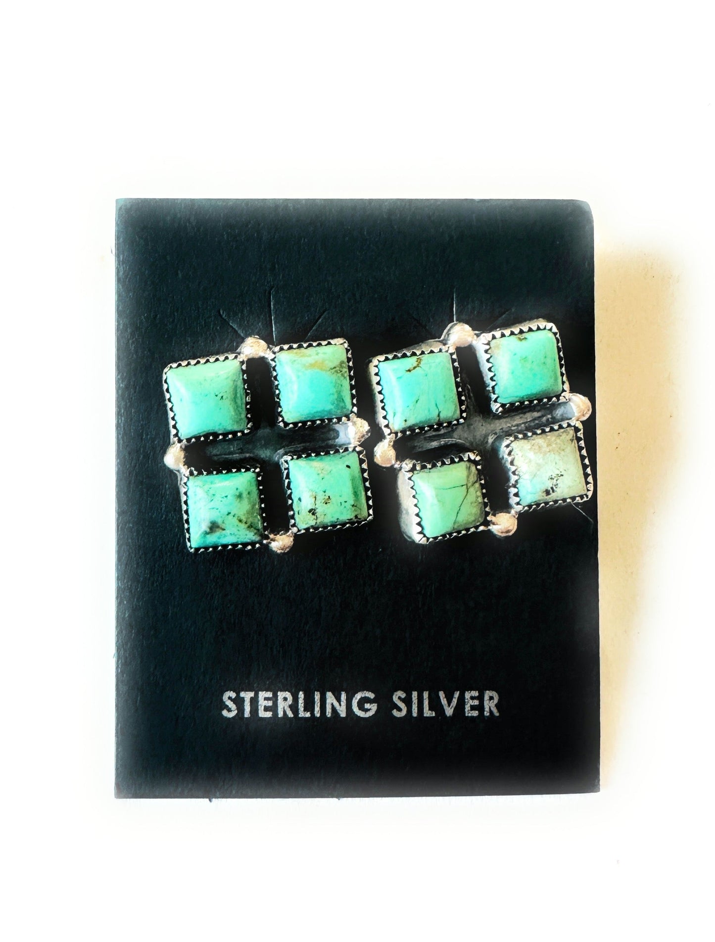 Navajo Sterling Silver & Turquoise Cluster Stud Earrings Signed