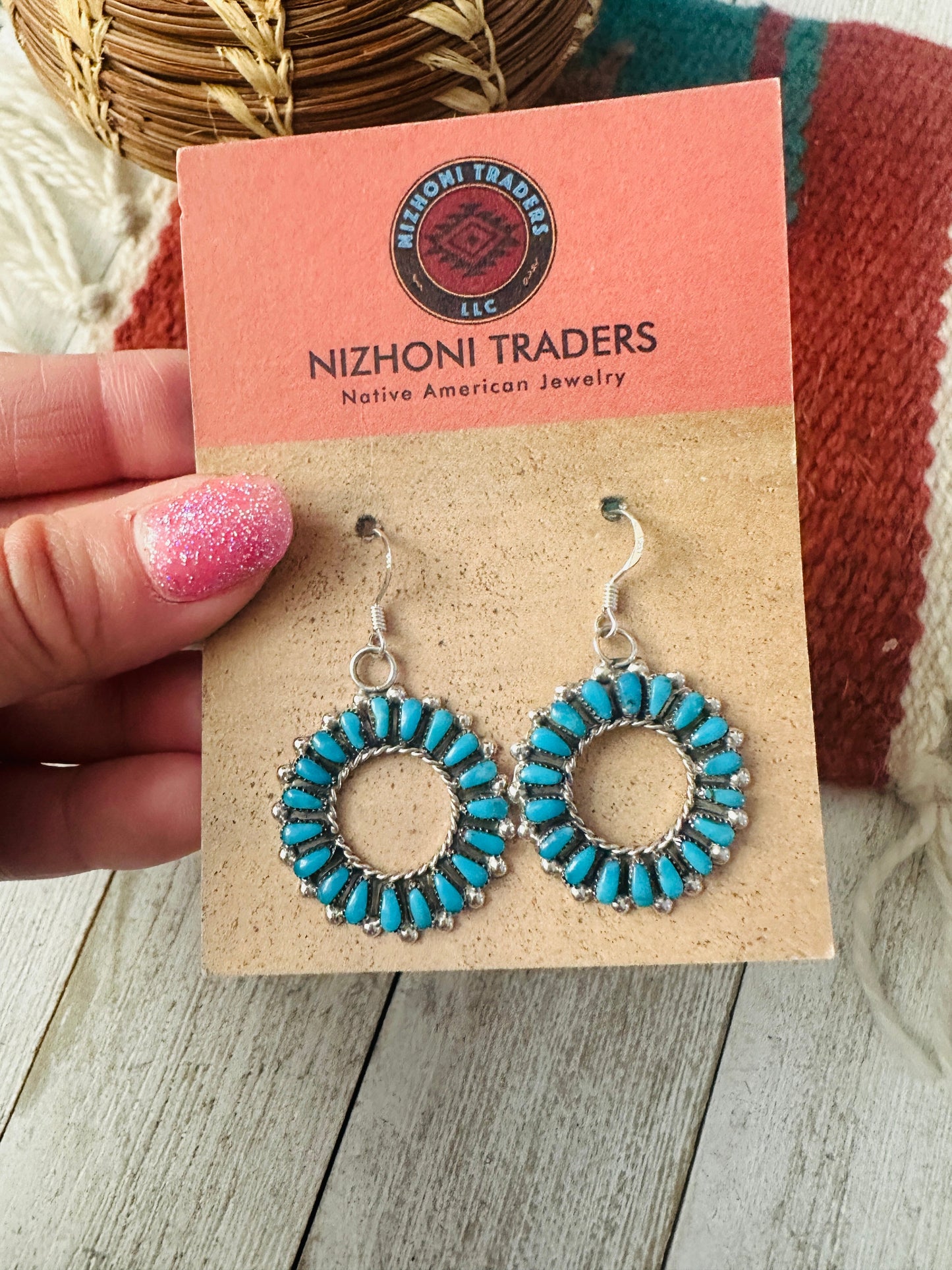 Handcrafted Sterling Silver & Sleeping Beauty Turquoise Needlepoint Dangle Earrings