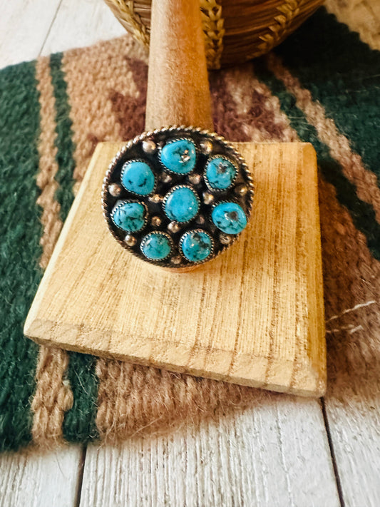 Handcrafted Sterling Silver & Kingman Turquoise Adjustable Ring