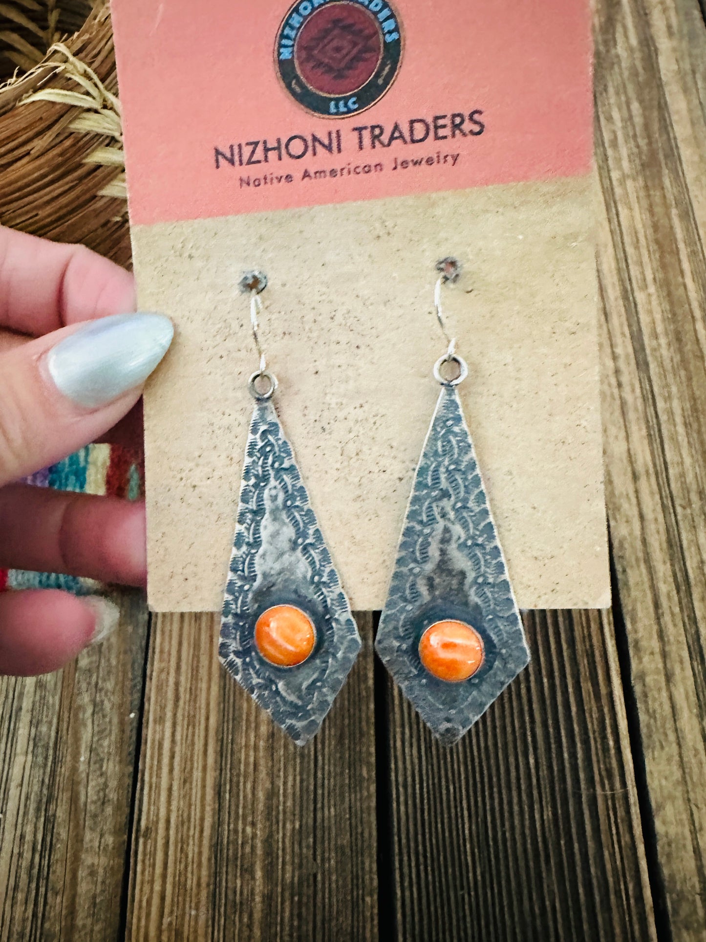 Handcrafted Orange Spiny & Sterling Silver Dangle Earrings