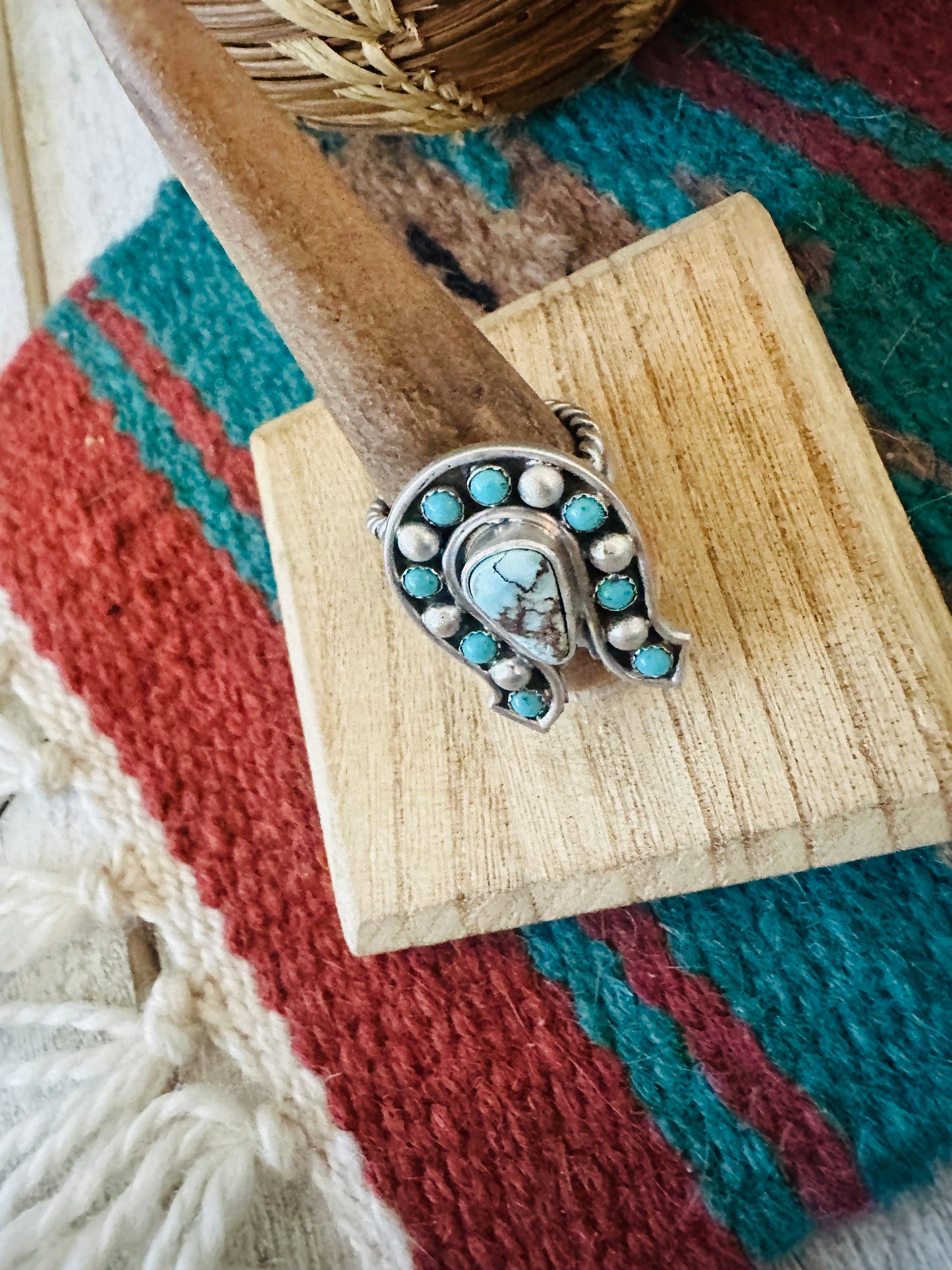Handcrafted Sterling Silver & Turquoise Adjustable Horseshoe Ring
