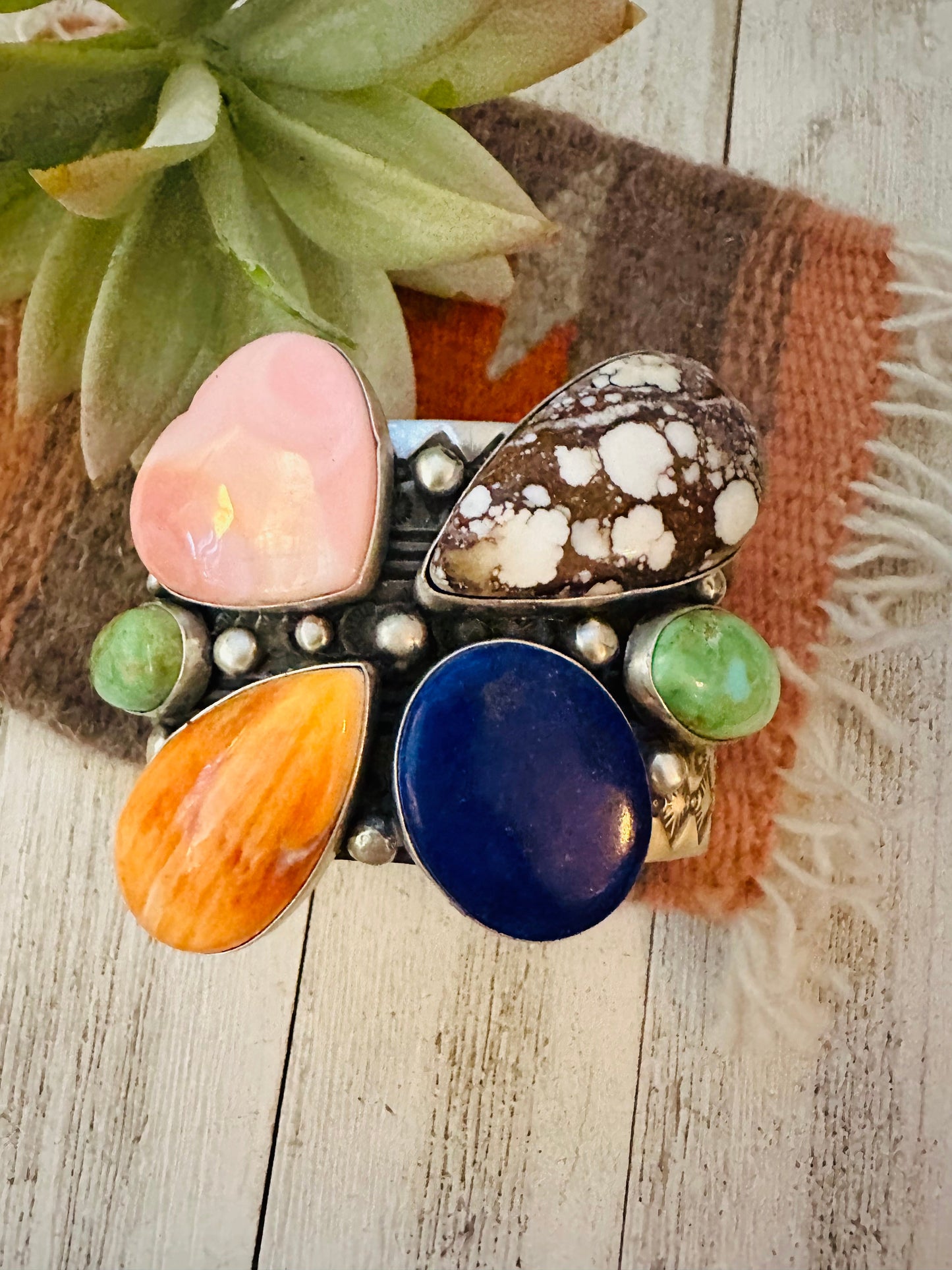 Navajo Multi Stone & Sterling Silver Cuff Bracelet