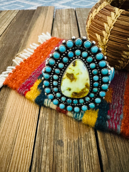 Handcrafted Sterling Silver & Turquoise Cluster Cuff Bracelet by Shawn Cayatineto