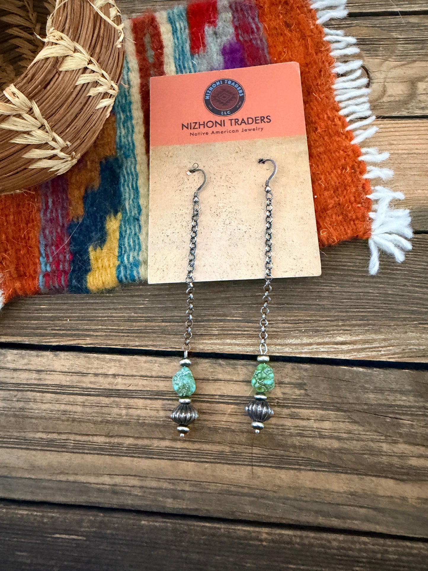 Handcrafted Sonoran Mountain Turquoise & Sterling Silver Beaded Dangle Earrings