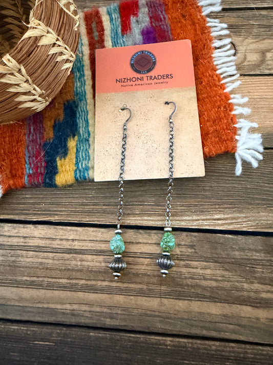 Handcrafted Sonoran Mountain Turquoise & Sterling Silver Beaded Dangle Earrings