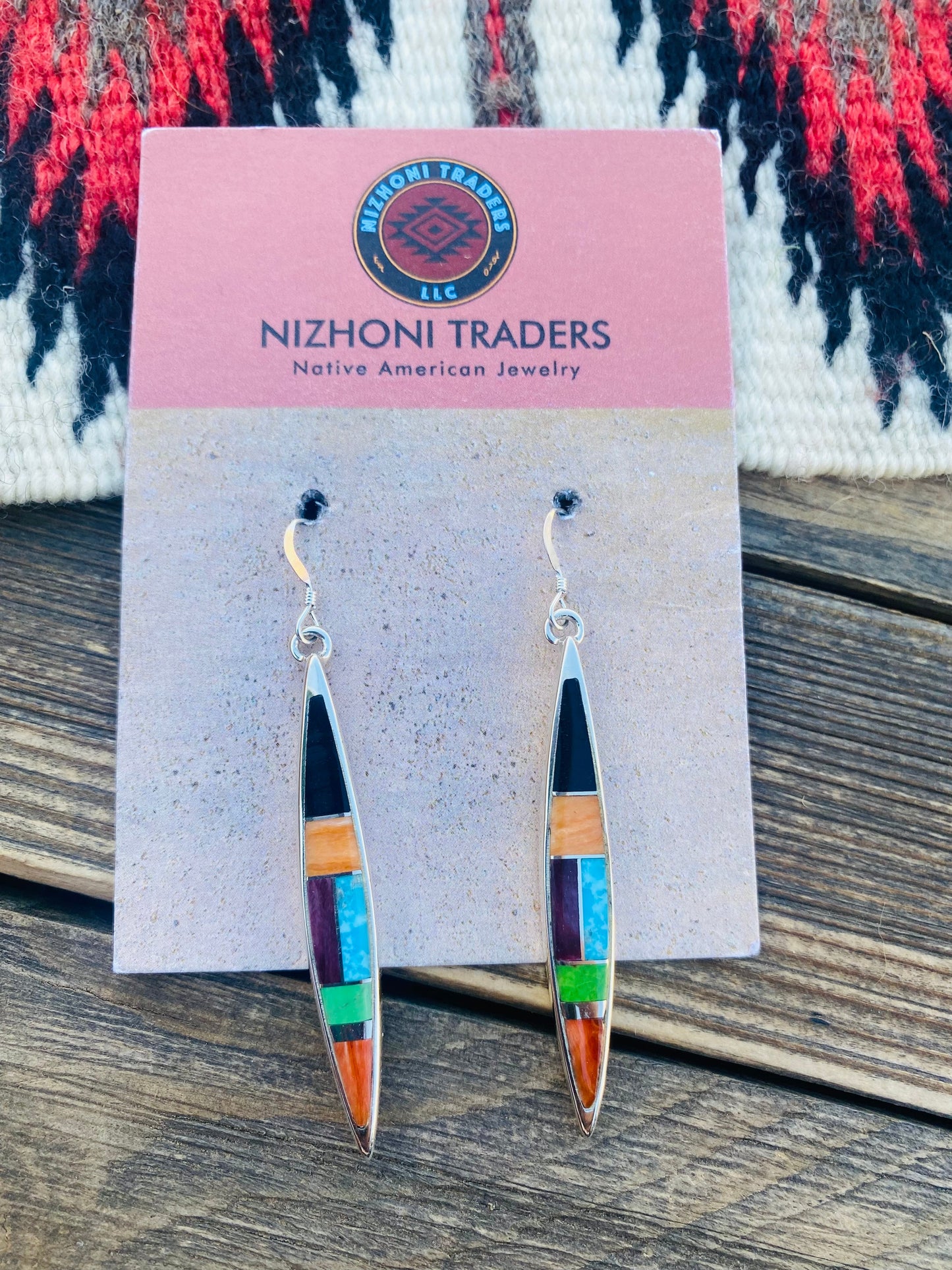 Handcrafted Multi Stone & Sterling Silver Inlay Dangle Earrings