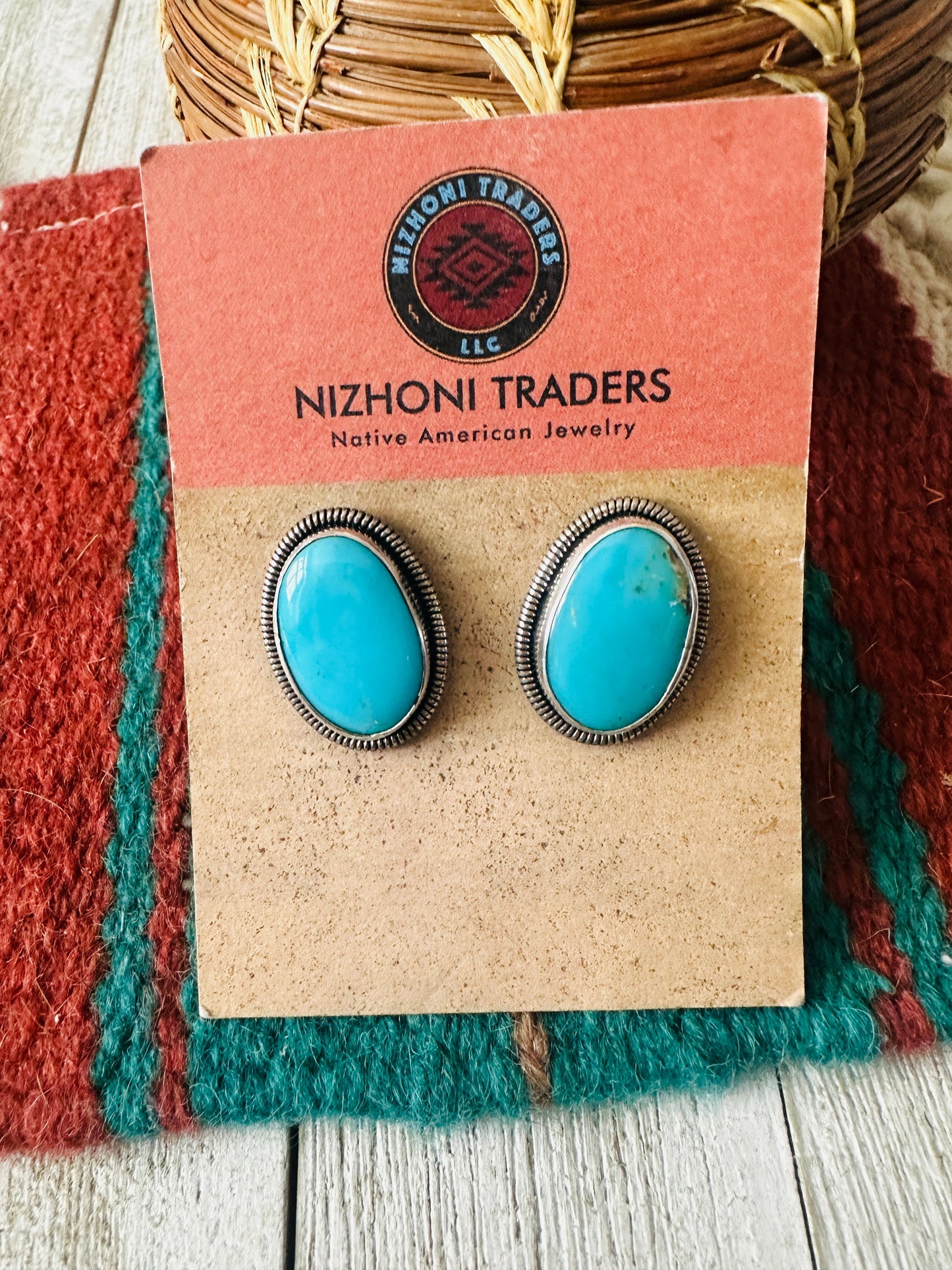 Handcrafted Turquoise & Sterling Silver Post Earrings by Wydell Billie