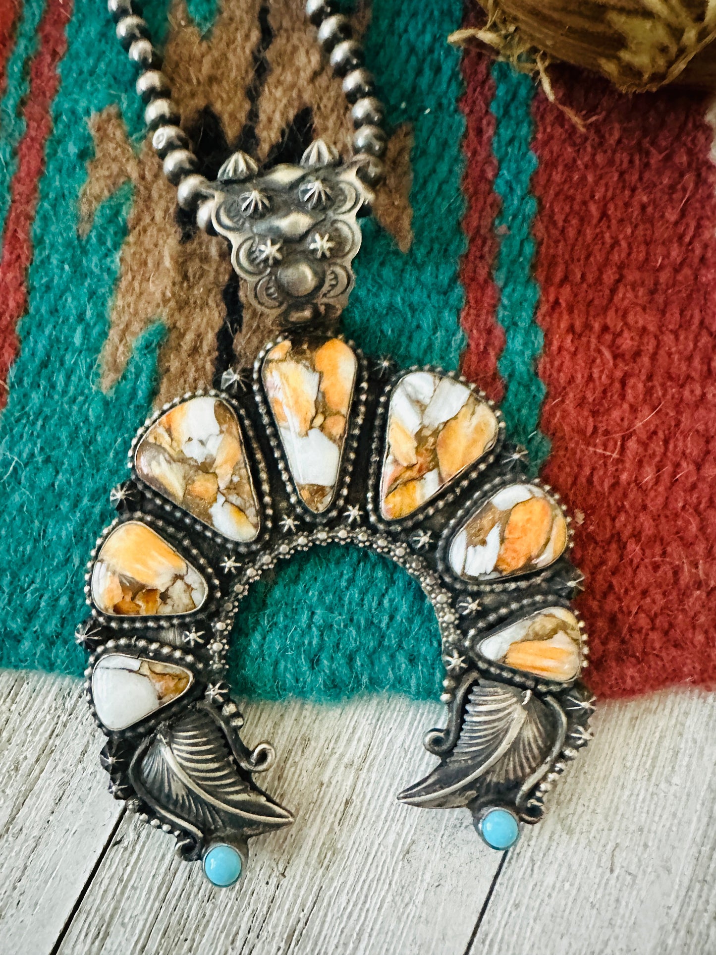 Handcrafted Sterling Silver, Spice & Turquoise Naja Pendant by Shawn Cayatineto