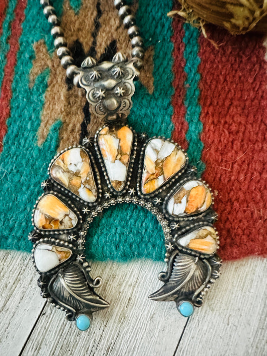 Handcrafted Sterling Silver, Spice & Turquoise Naja Pendant by Shawn Cayatineto
