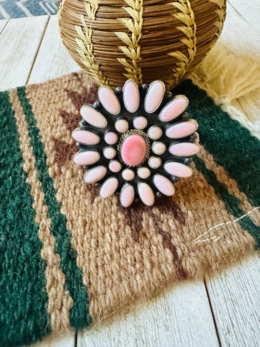 Handcrafted Queen Pink Conch Shell & Sterling Silver Cluster Cuff Bracelet