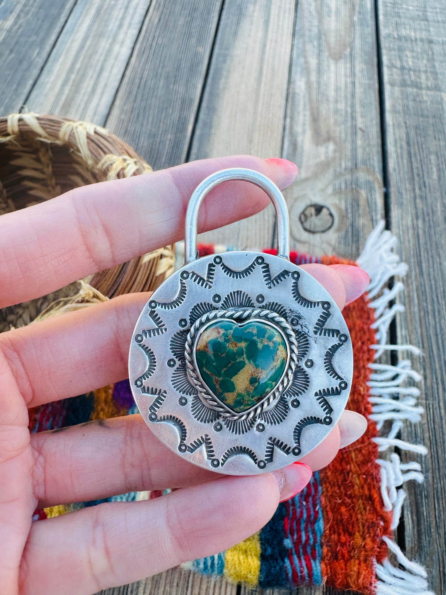 Handcrafted Turquoise & Sterling Silver Locket Style Pendant by Charles Johnson