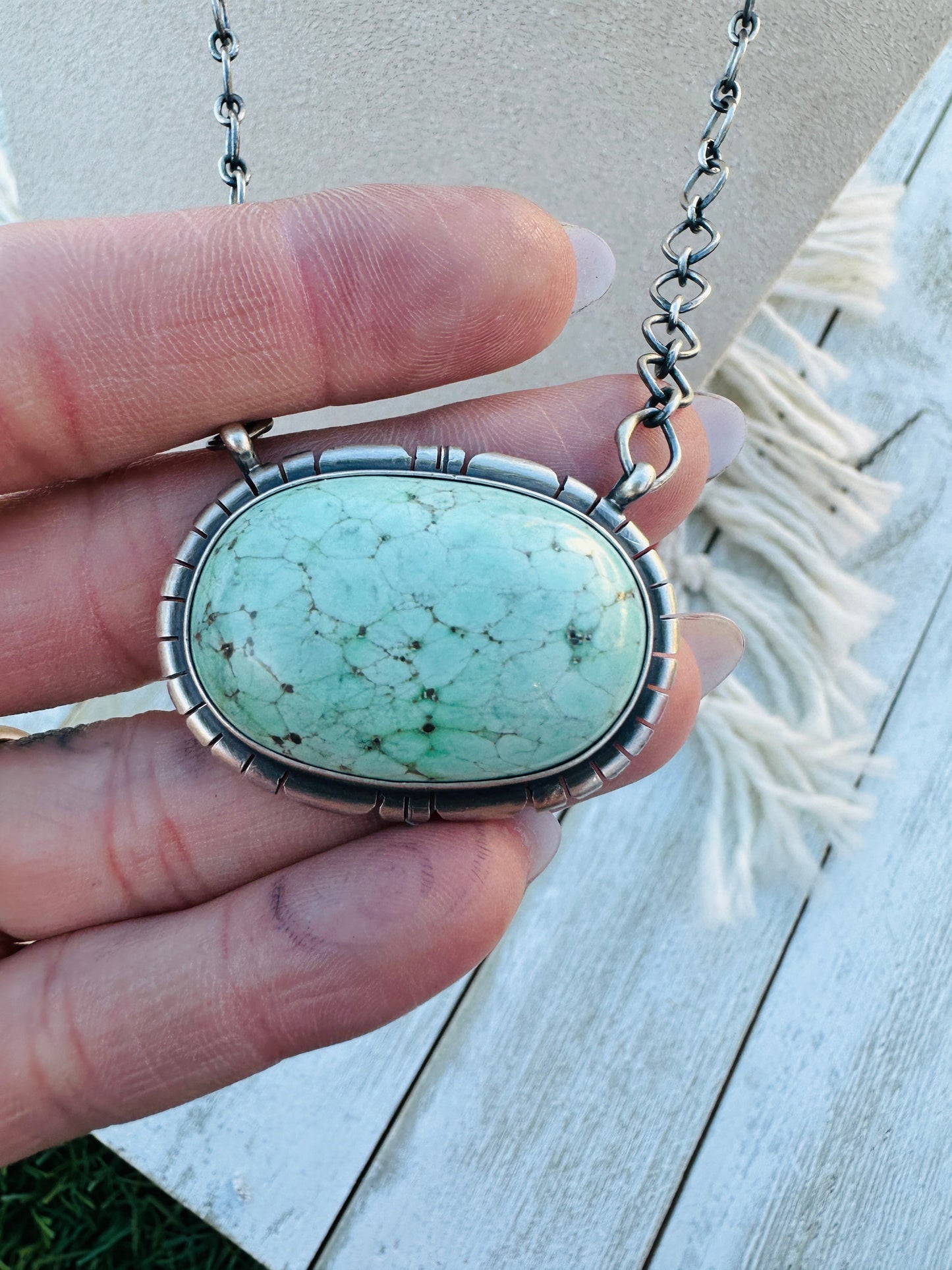 Handcrafted Sterling Silver 18” Link Chain & Turquoise Necklace