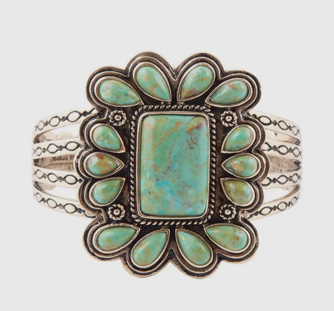 “The Golden Collection” Agave Statement Cuff Handmade Natural Turquoise Gold Plated Adjustable Bracelet Cuff