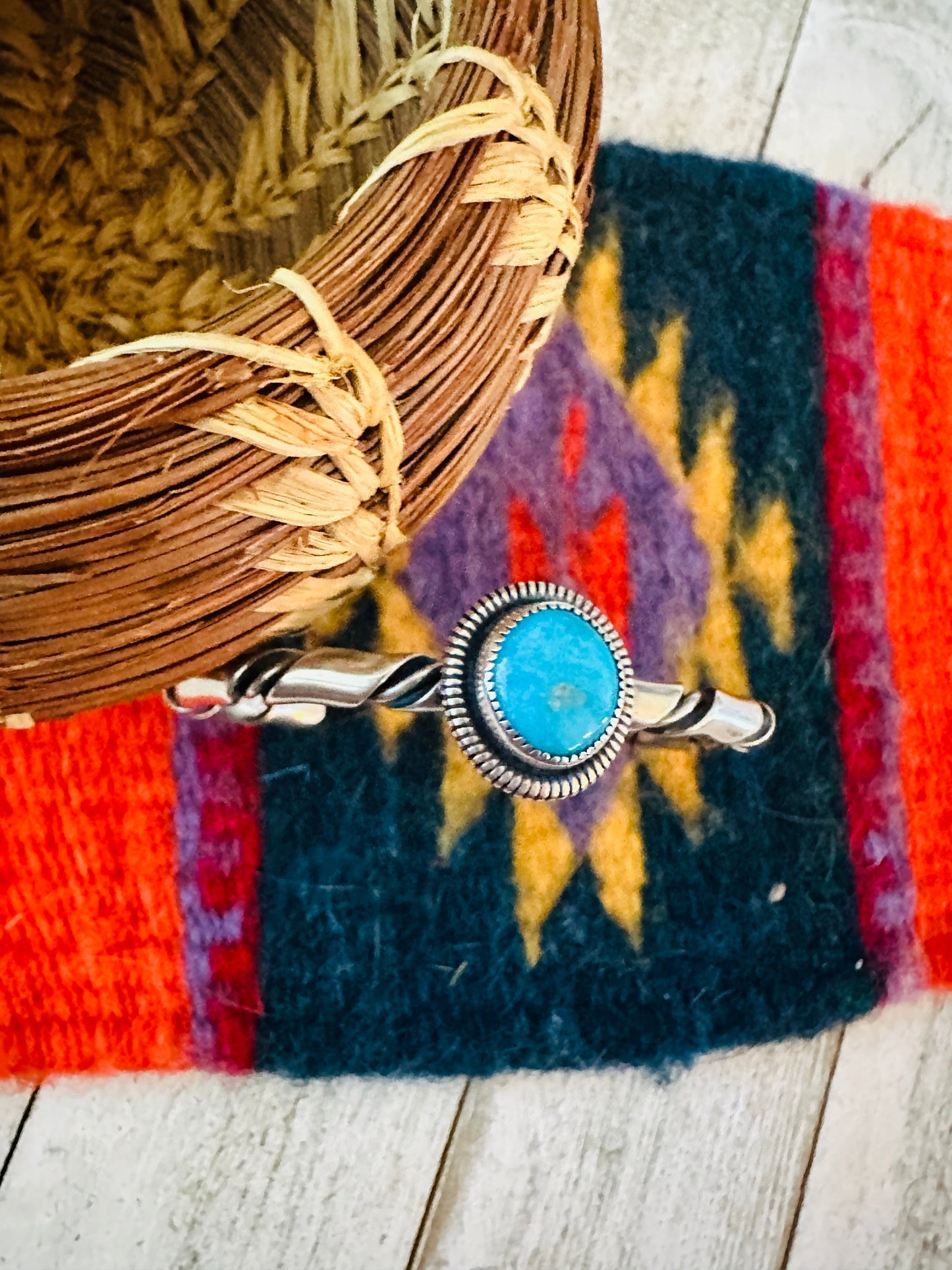 Handcrafted Sterling Silver & Kingman Turquoise Cuff Bracelet