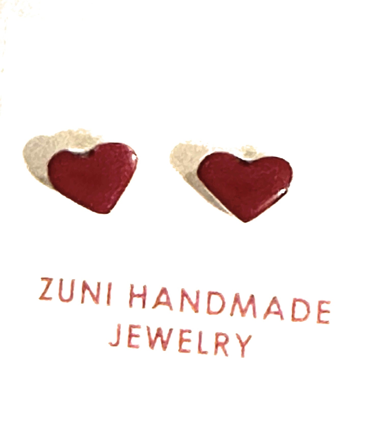 Handcrafted Red Coral & Sterling Silver Heart Stud Earrings