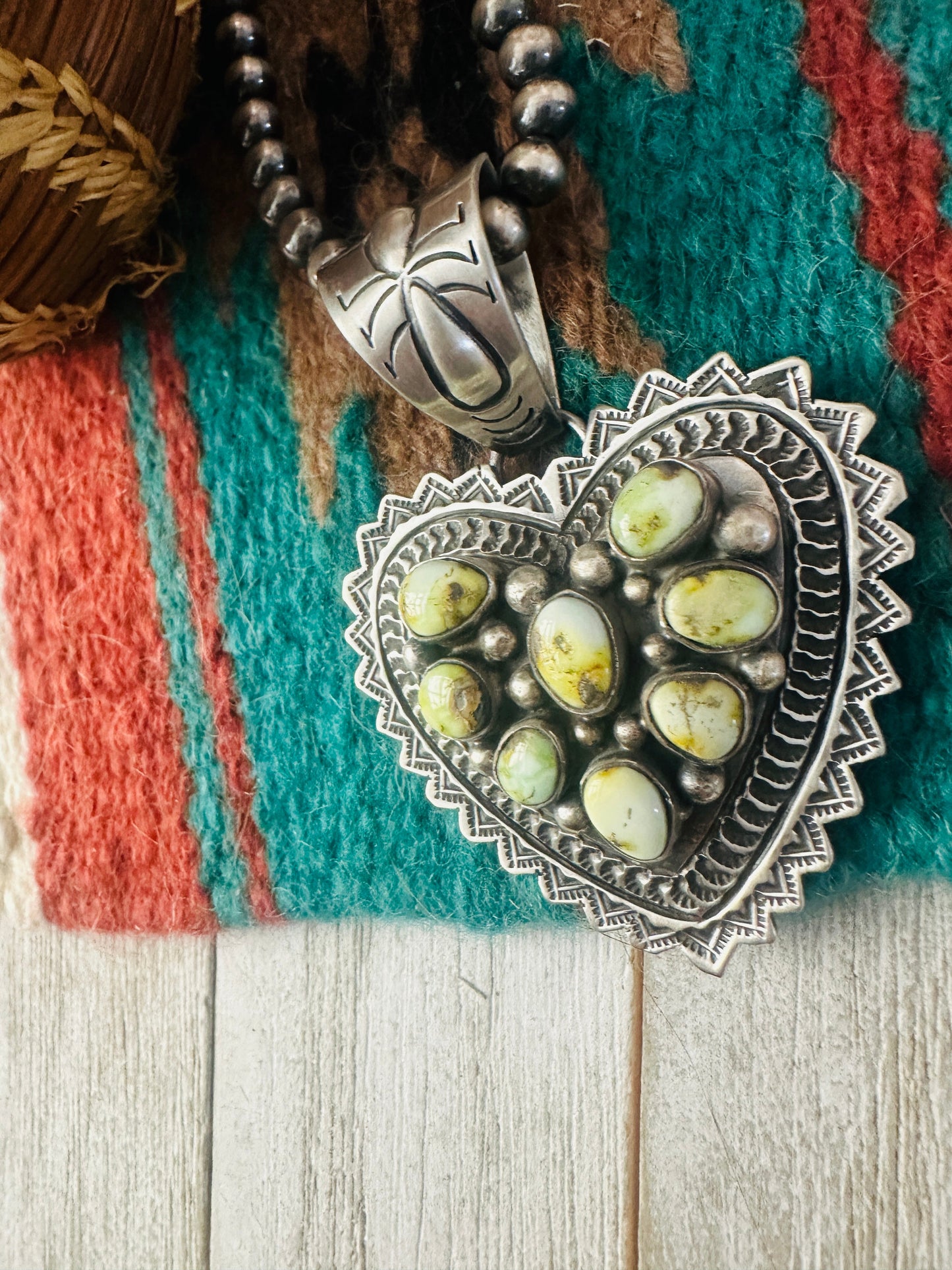 Handcrafted Palomino Turquoise & Sterling Silver Heart Pendant