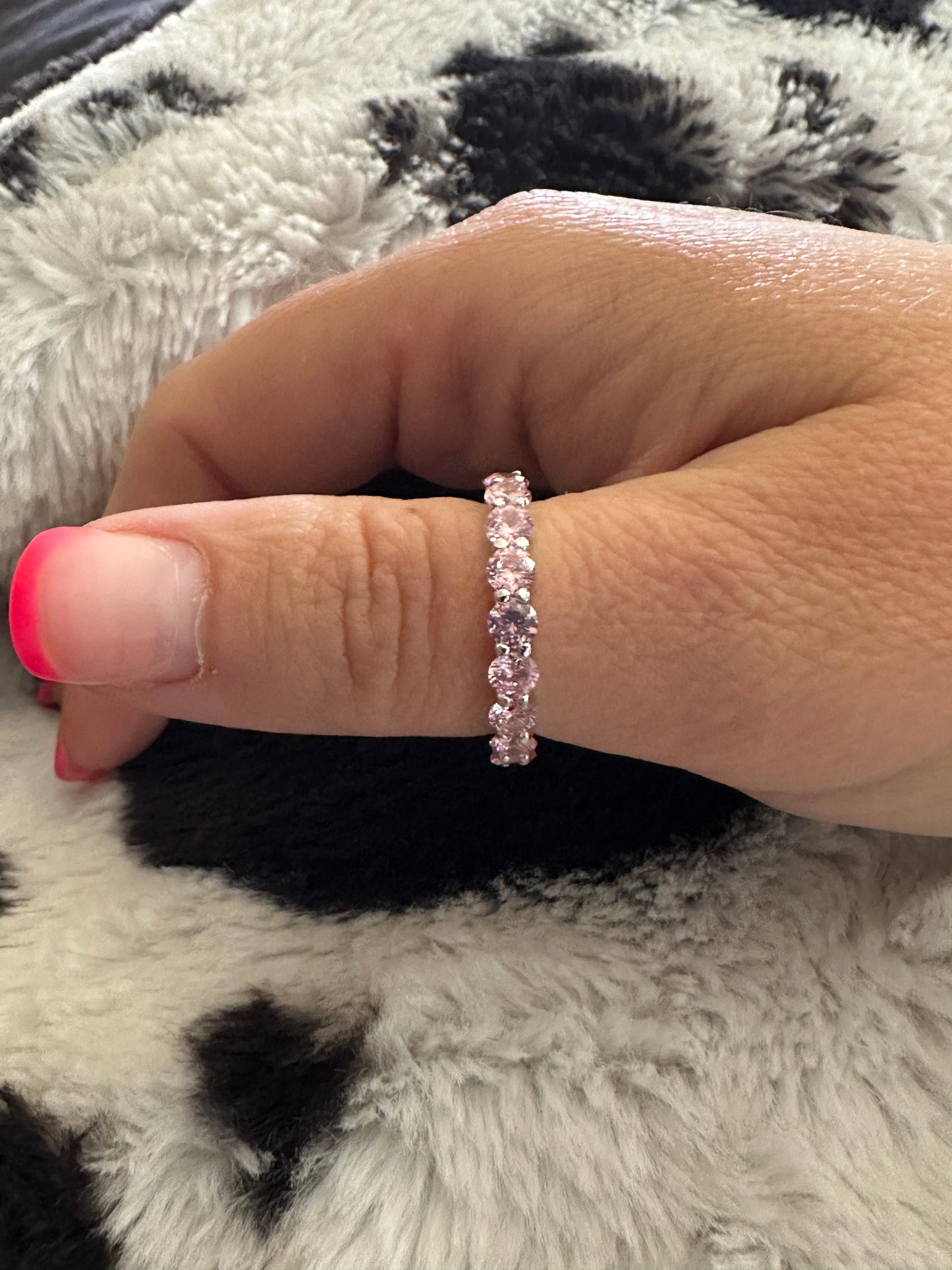 Sterling Silver Light Pink CZ Eternity Band Ring
