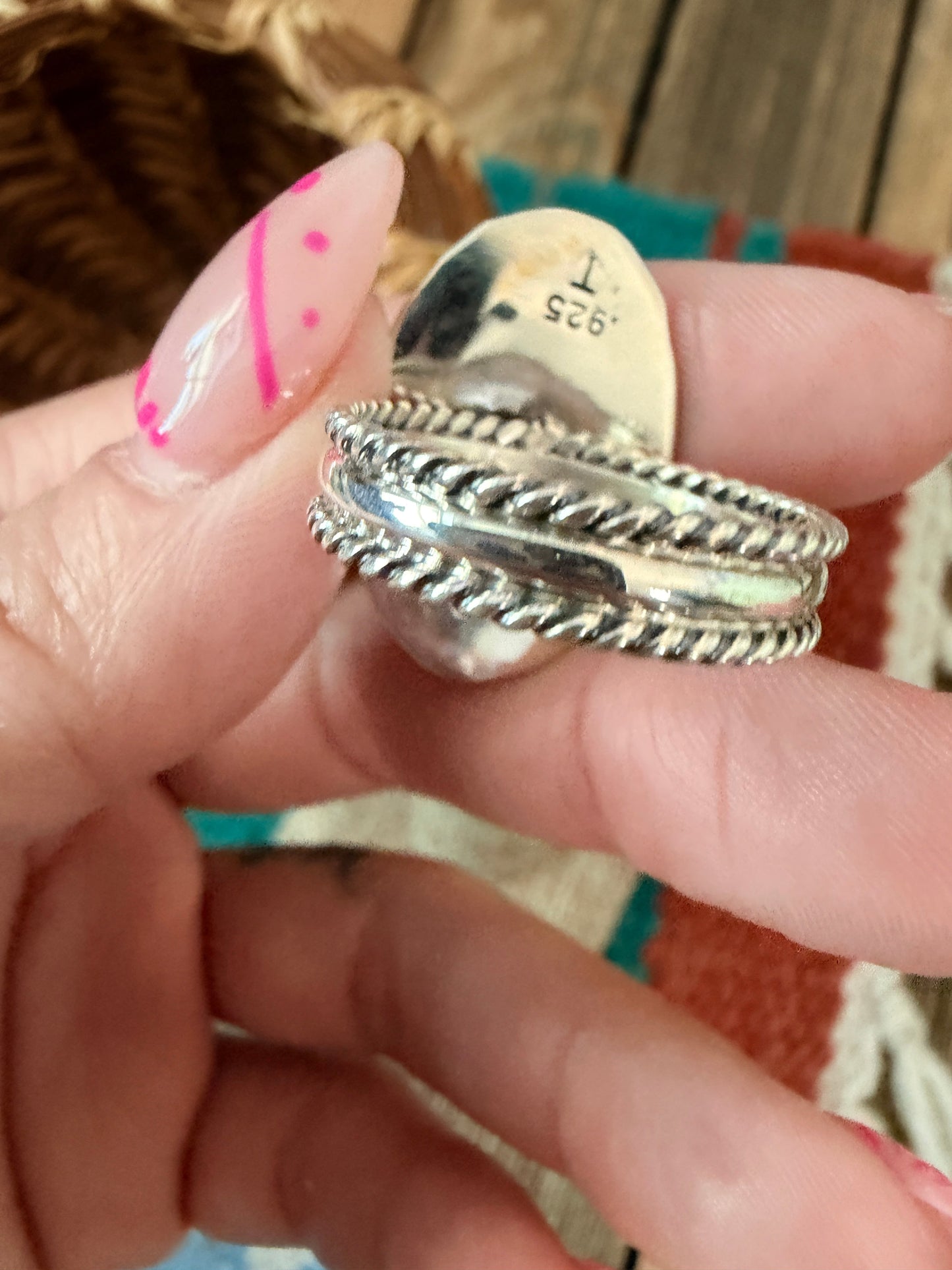 Handcrafted Golden Hills Turquoise & Sterling Silver Ring Size 9.5