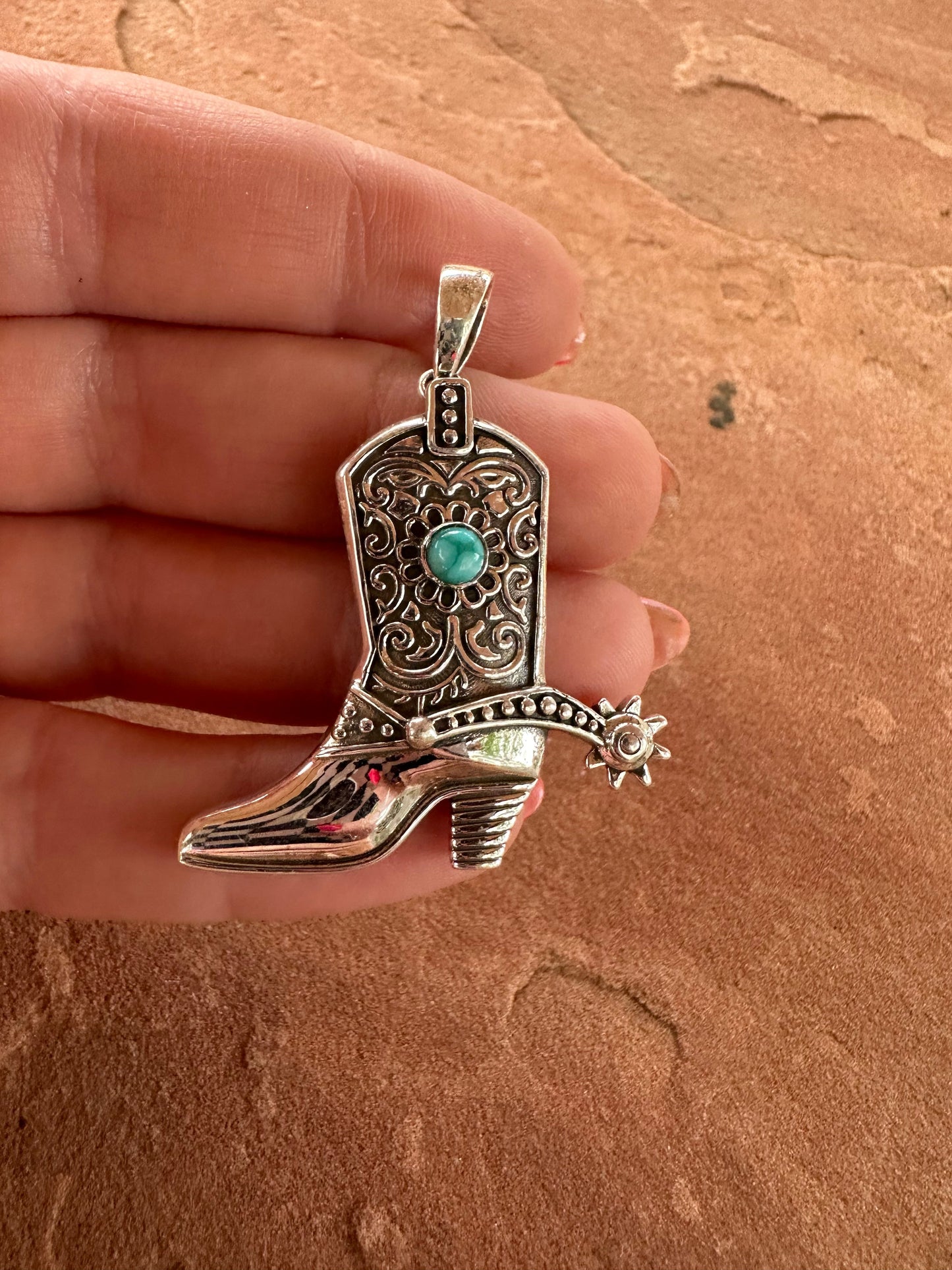 Beautiful Handmade Sterling Silver & Turquoise Boot pendant