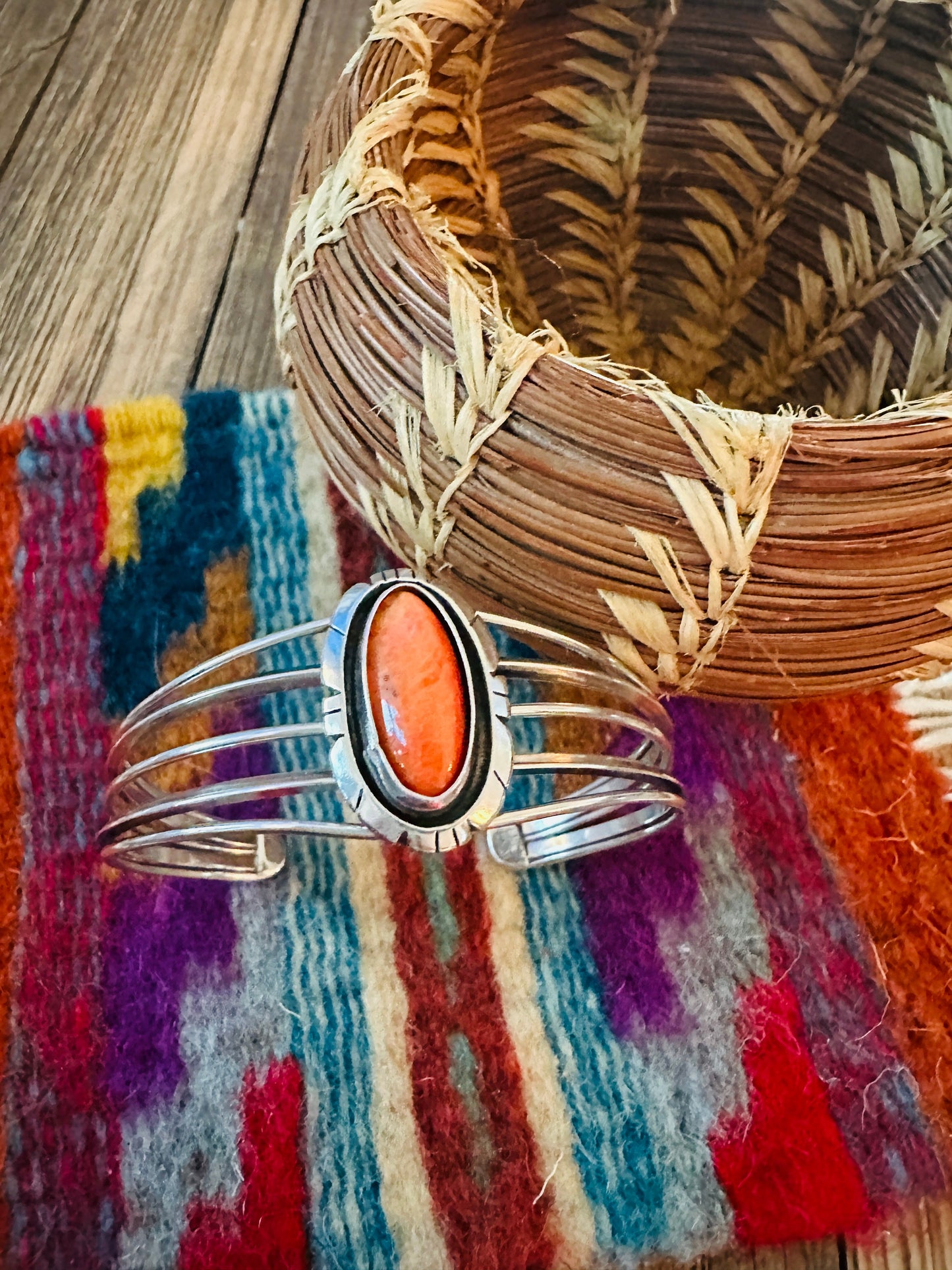 Handcrafted Sterling Silver & Spiny Oyster Cuff Bracelet