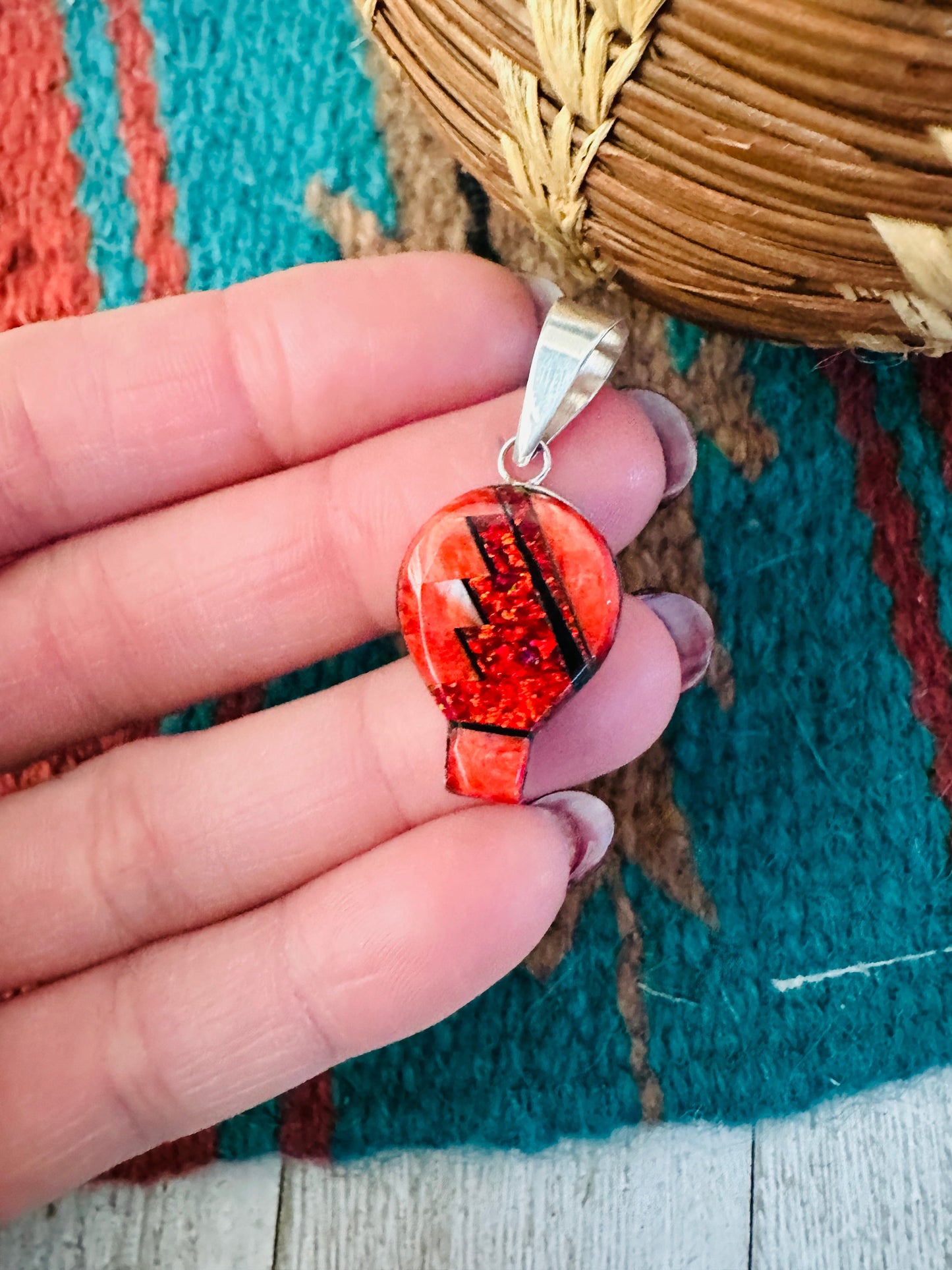 Handcrafted Multi Stone & Sterling Silver Inlay Pendant