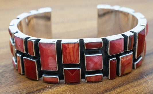Wide Sangria Mosaic Sterling Silver Cuff