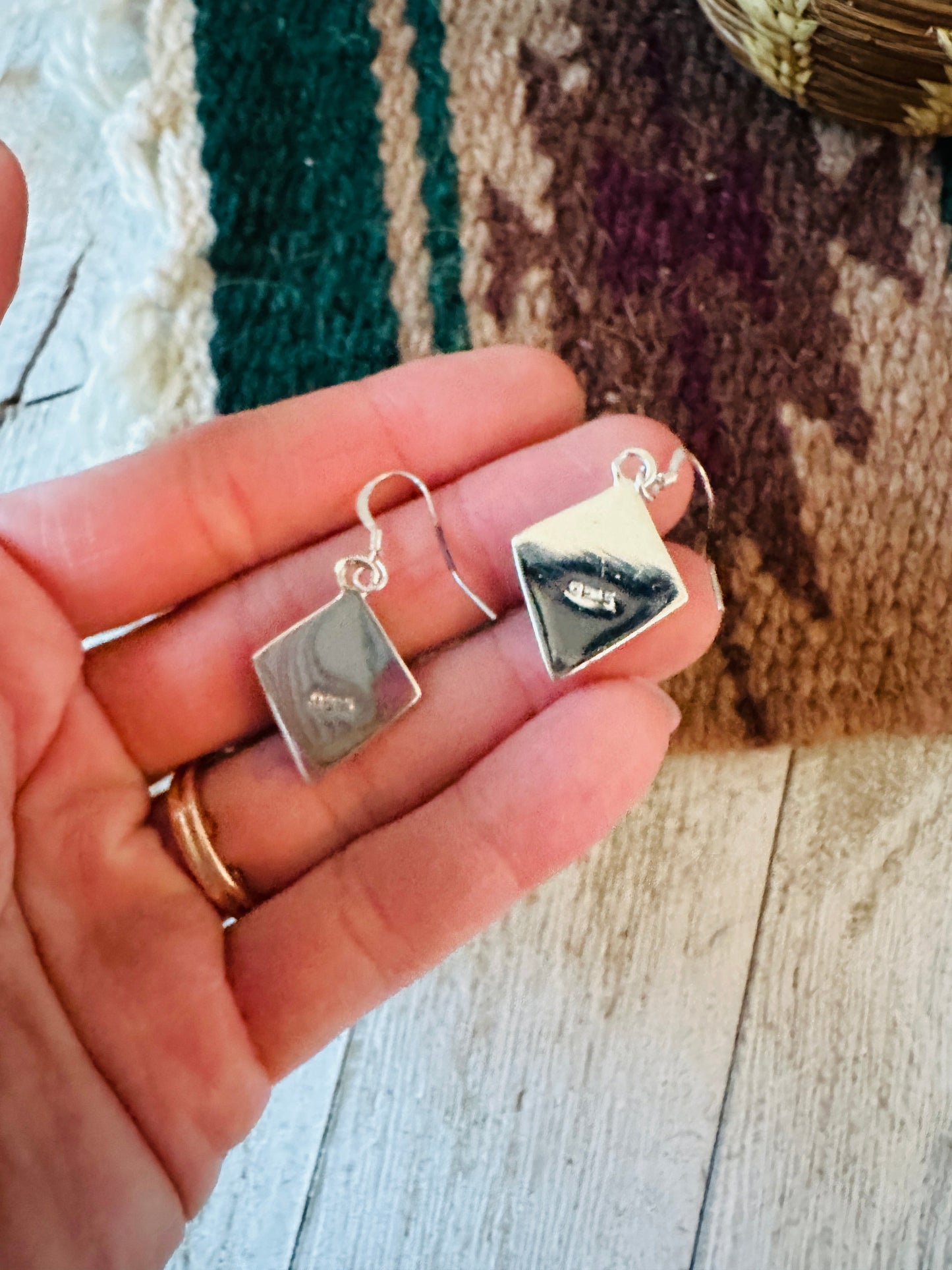 Navajo Sterling Silver & Multi Stone Inlay Dangle Earrings