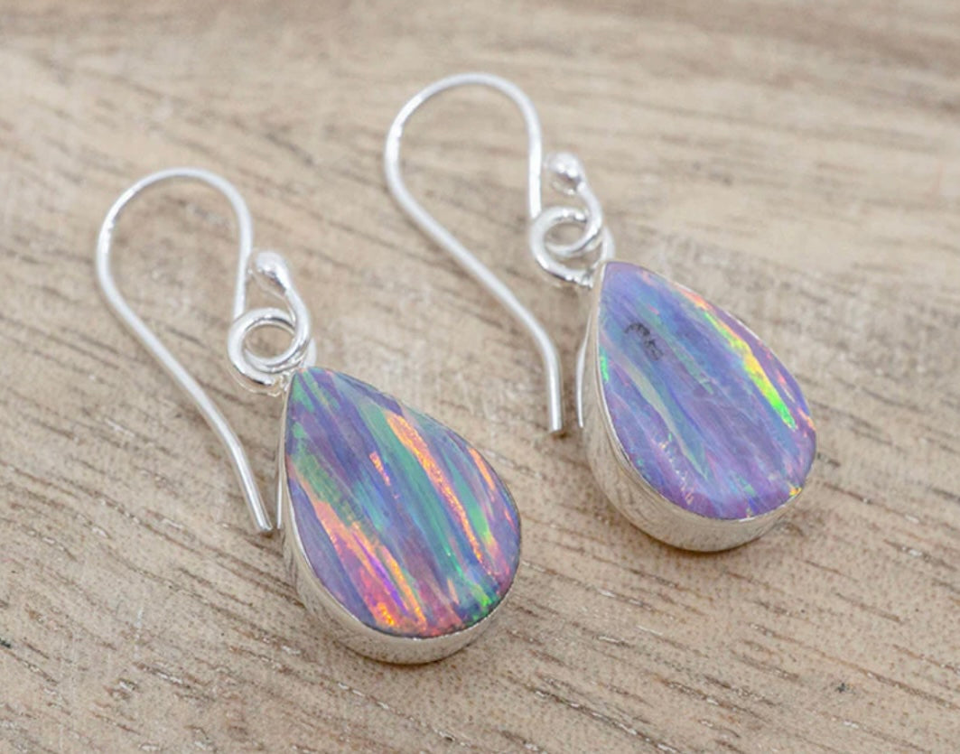 LILAC OPAL TEARDROP EARRING ON HOOK