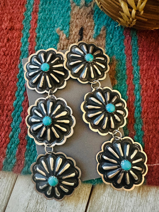 Handcrafted Turquoise & Sterling Silver Concho Dangle Earrings