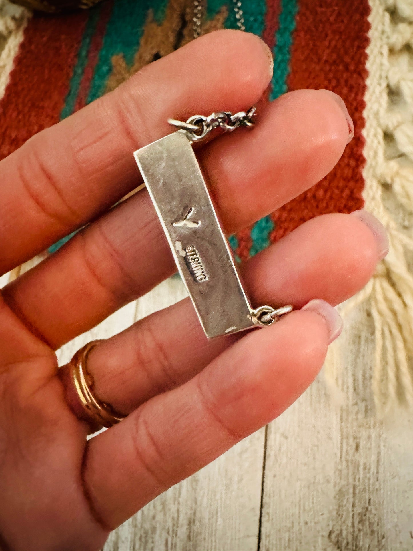 Handcrafted Multi Stone & Sterling Silver Inlay Bar Necklace