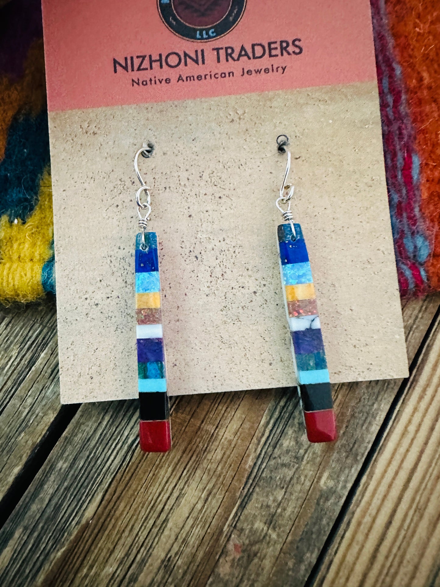 Handcrafted Multi Stone Inlay Slab Dangle Earrings