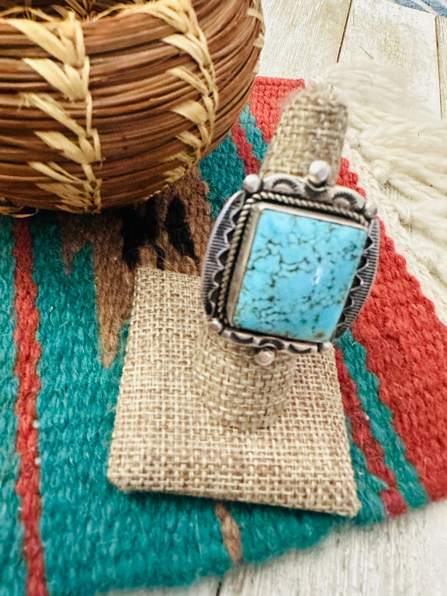 Handcrafted Kingman Turquoise & Sterling Silver Adjustable Ring