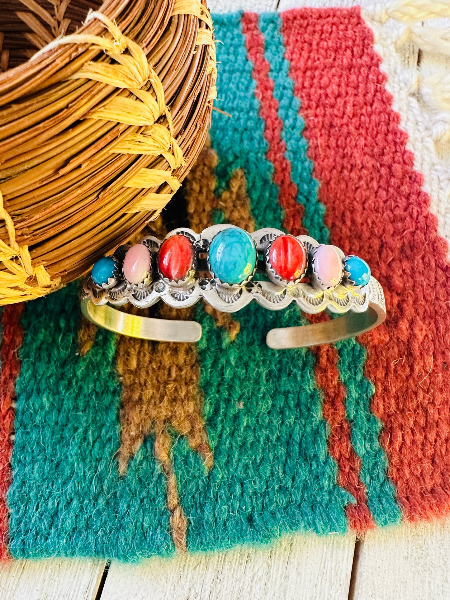 Navajo Multi Stone & Sterling Silver Cuff Bracelet