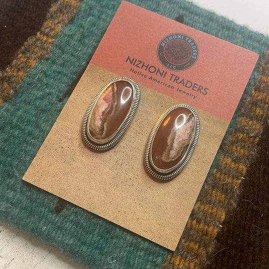 Handcrafted Sterling Silver & Rhodochrosite Stone Post Earrings