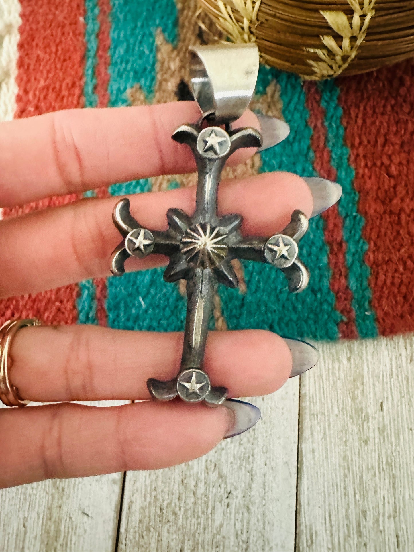 Handcrafted Sterling Silver Cross Concho Pendant by Chimney Butte