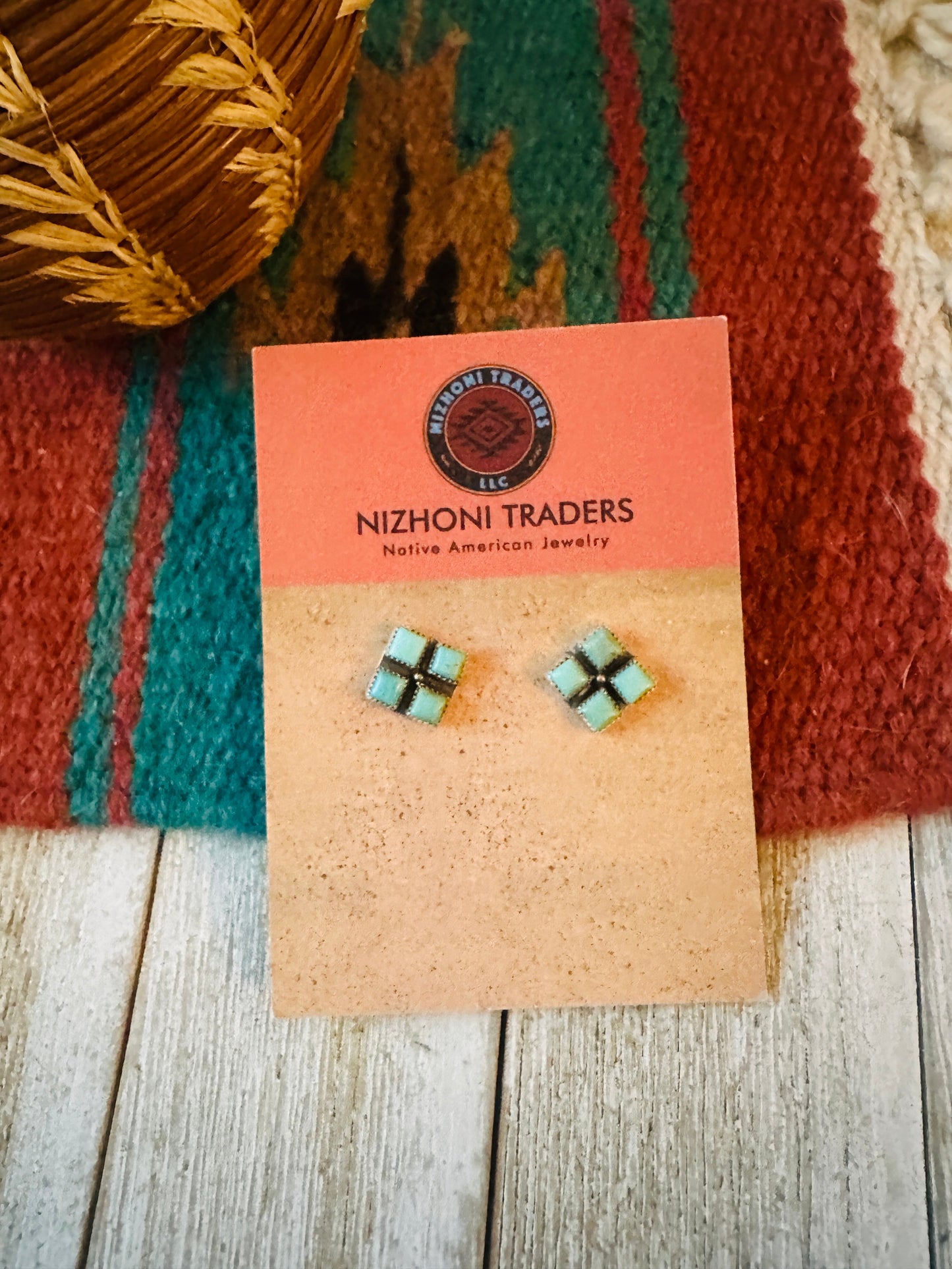 Handcrafted Sterling Silver & Turquoise Cluster Stud Earrings