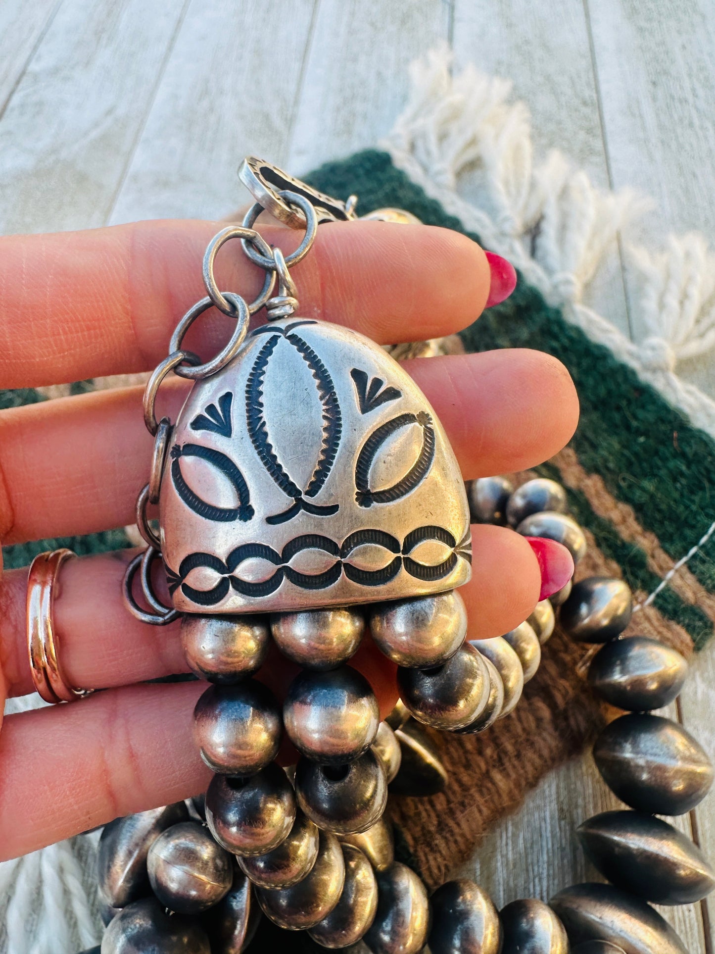 Handcrafted Triple Strand Sterling Silver Pearl Beaded Necklace by Rose Martin