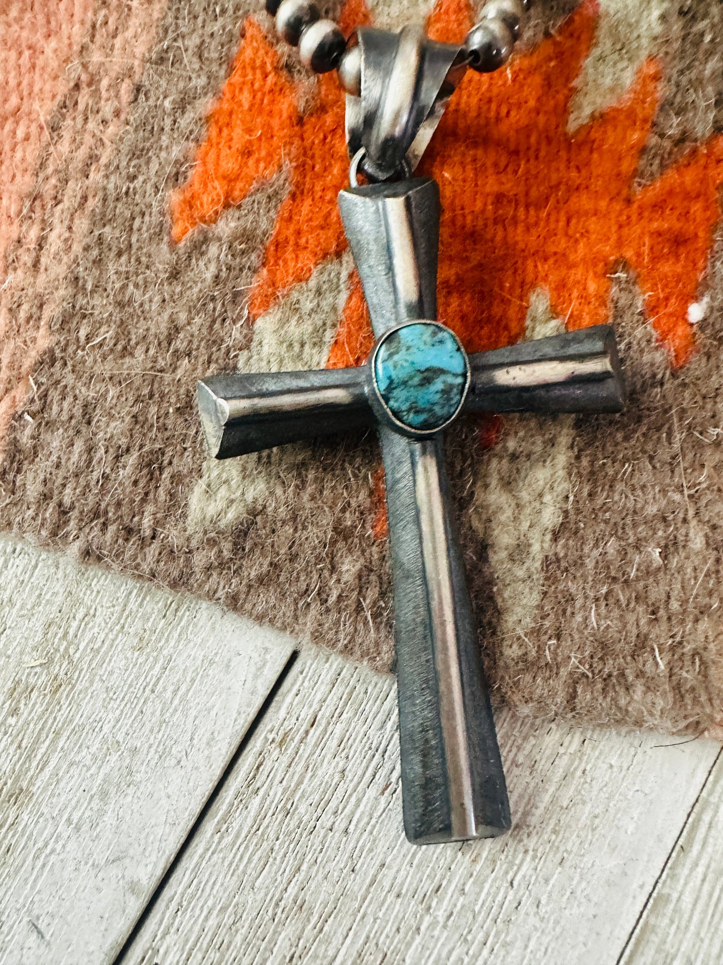 Handcrafted Turquoise & Sterling Silver Cross Pendant by Chimney Butte