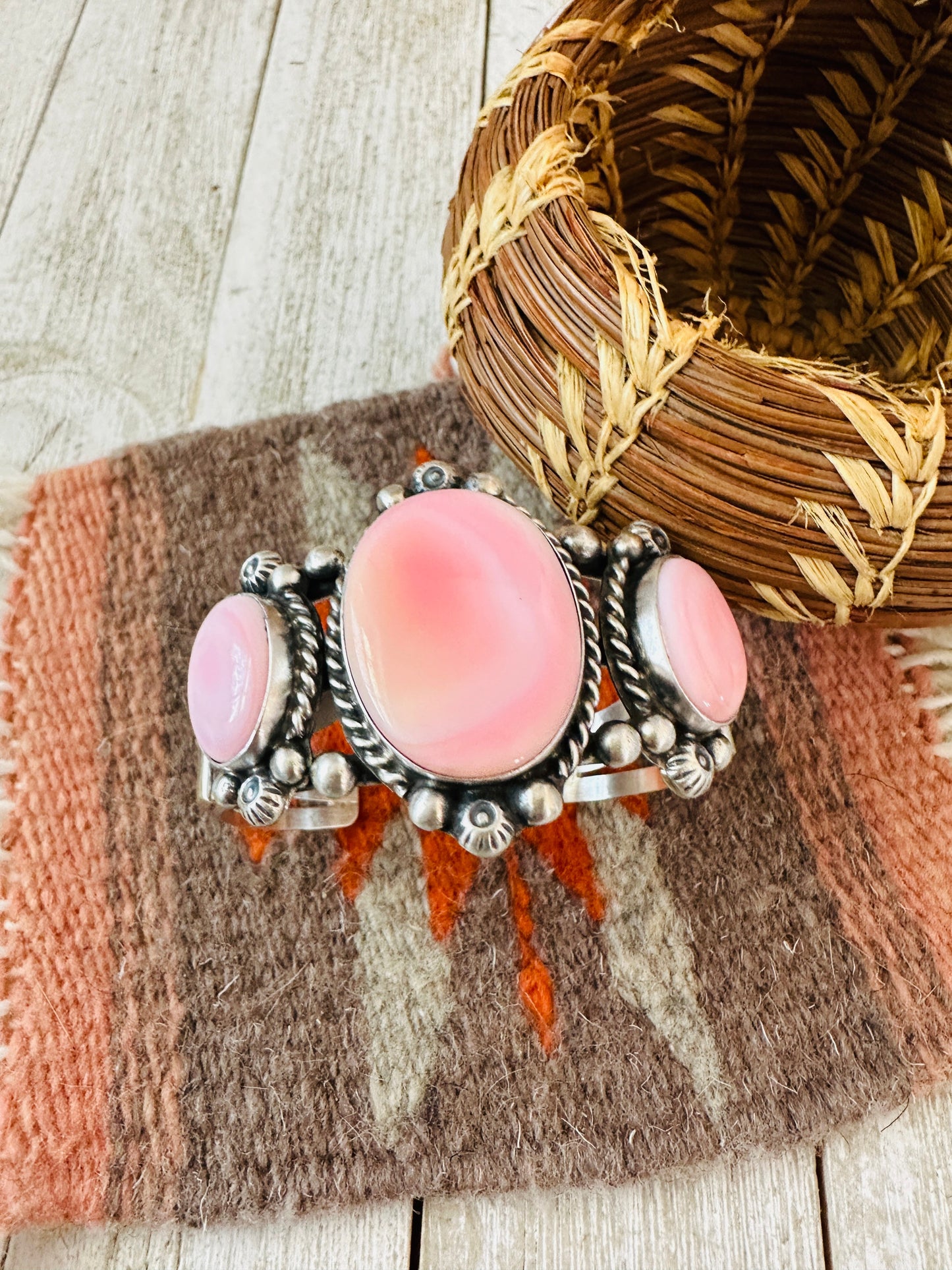 Handcrafted Sterling Silver & Queen Pink Conch Cuff Bracelet /