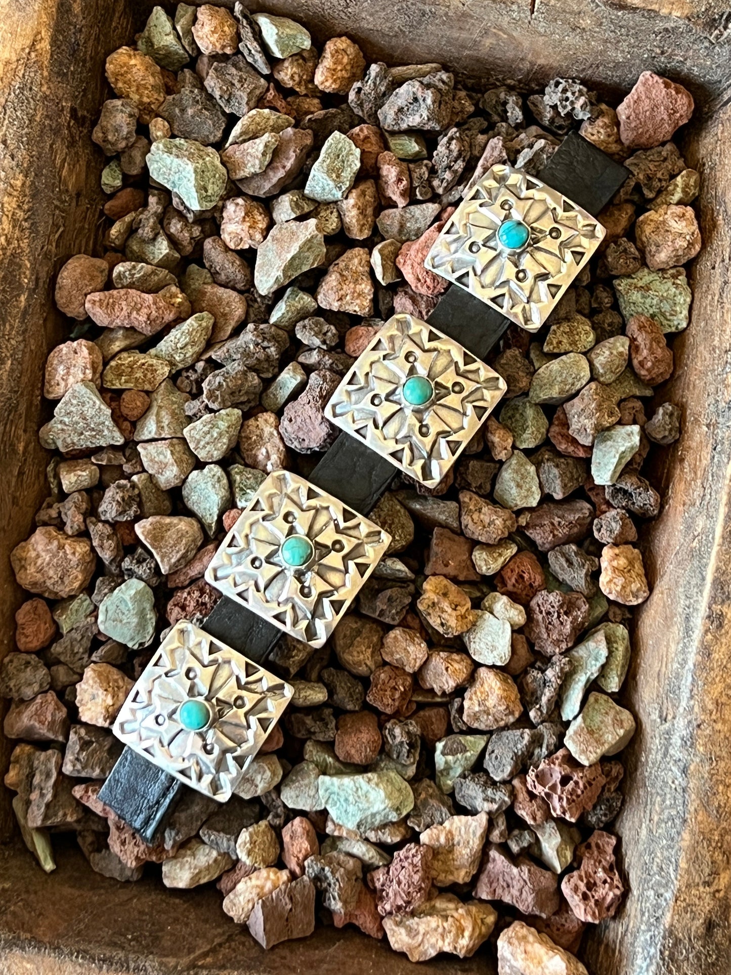 Sterling Silver and Kingman Turquoise Concho Slide, The Hayseed
