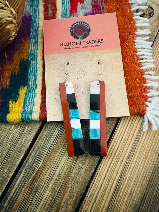 Handcrafted Multi Stone Inlay Slab Dangle Earrings