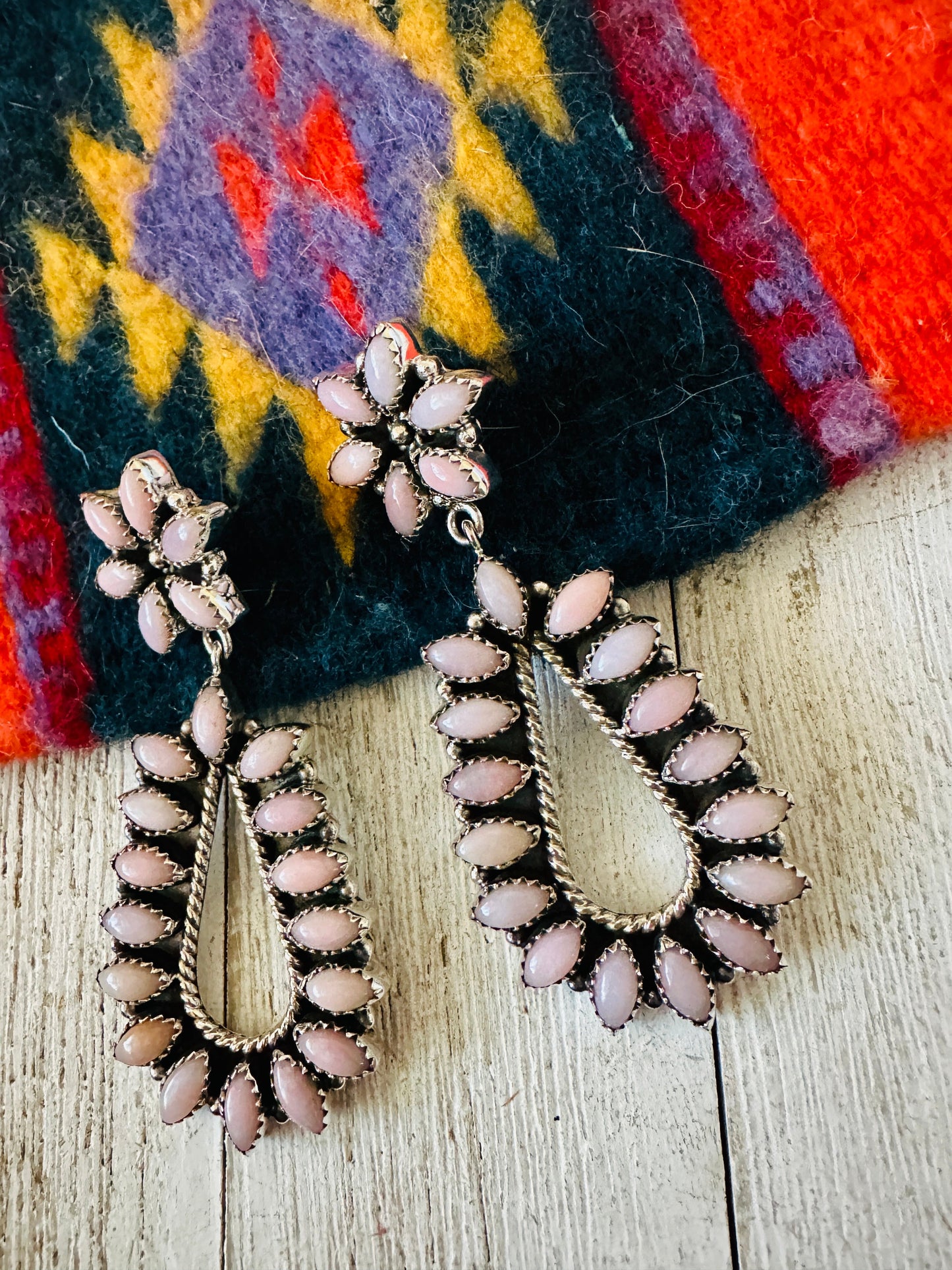 Handmade Pink Opal & Sterling Silver Dangle Earrings Signed Nizhoni