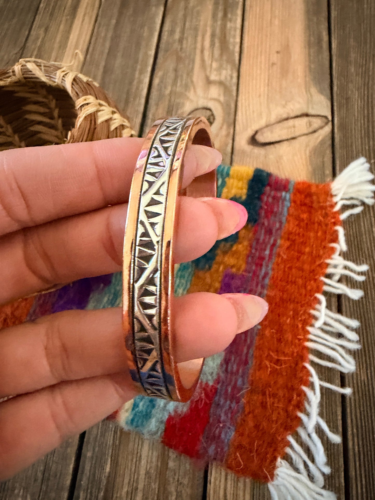 Handcrafted Copper & Sterling Silver Cuff Bracelet by Wylie Secatero