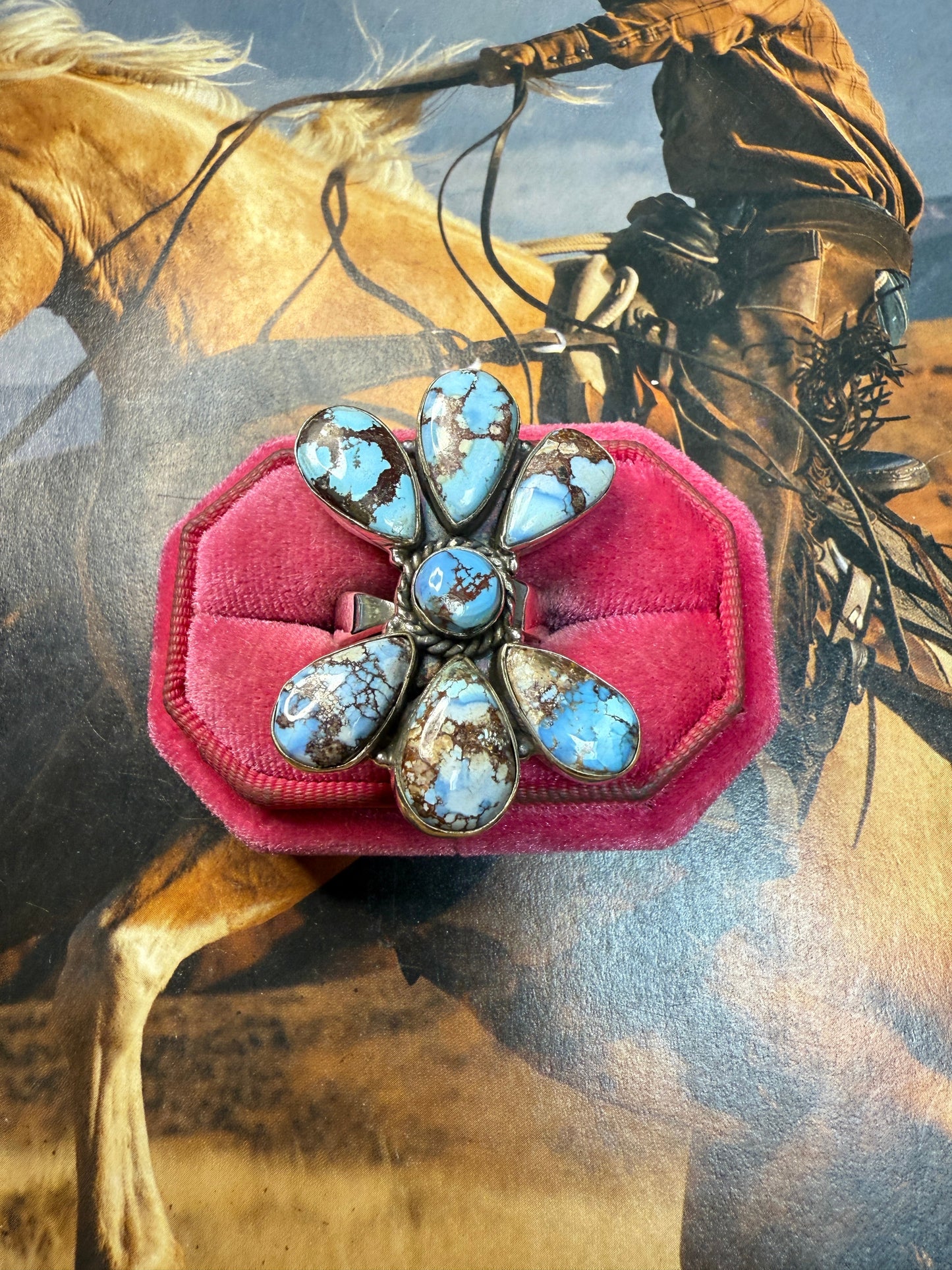 Handmade Golden Hills Turquoise & Sterling Silver Adjustable Ring